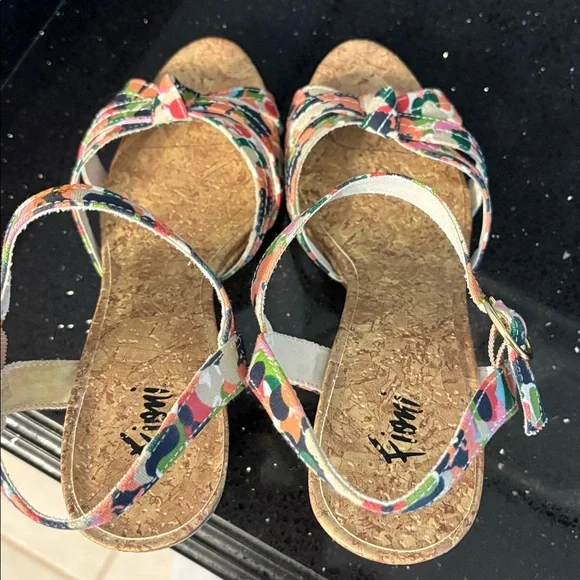 Fiomi Shabby Chic BOHO Floral Abstract Fabric Cork High Heel Stiletto Sandals - Picture 12 of 12